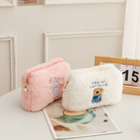 Trousse de maquillage en peluche élégante fermeture à glissière pochette cosmétique portable mignonne dessin animé à la mode marchés en ligne chinois petite trousse de toilette