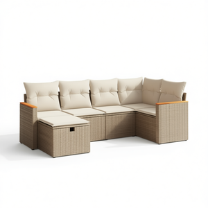 Conjunto de Sofás Modulares de Ratán Beige para Jardín, Muebles de Exterior Cómodos con Cojines de Espuma de Alta Densidad, Diseño Contemporáneo - Product Image 1