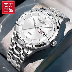 Montre pour homme avec double calendrier, bracelet en acier, mouvement à quartz, style masculin, sport décontracté, résistante à l'eau - Product Image 3