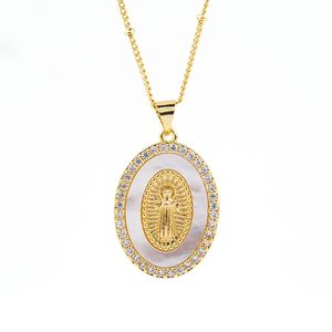 Dini inci kabuk kolye Oval cadı/İsa madalya kolye altın kaplama uzun zincir katolik takı hediyeler için dua nimet - Product Image 5