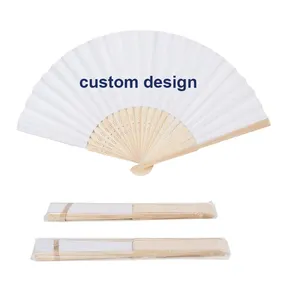 DIY белый бамбуковый складной бумажный ручной веер с логотипом под заказ для свадебной вечеринки и украшения дома