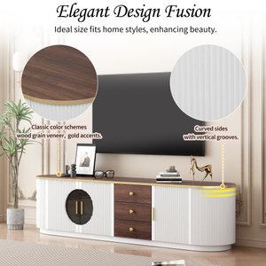 Meuble TV de salon de style Mid-Century de 70,8'' avec 3 tiroirs, 1 étagère, poignées en métal et armoires pour téléviseurs, centre de divertissement - Product Image 5