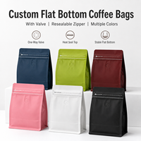 Sacs à café en papier kraft à fond plat en aluminium, imprimés sur mesure avec valve, 500g 1kg, en stock