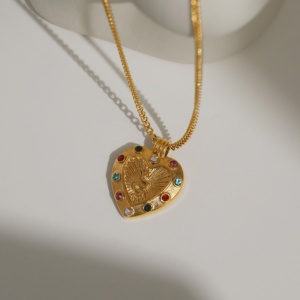 Dazan nouveau chaud 18k plaqué or sans ternissement en acier inoxydable moderne coloré Zircon coeur pendentif collier cubain <span class=keywords><strong>Mia</strong></span> amant bijoux - Product Image 3