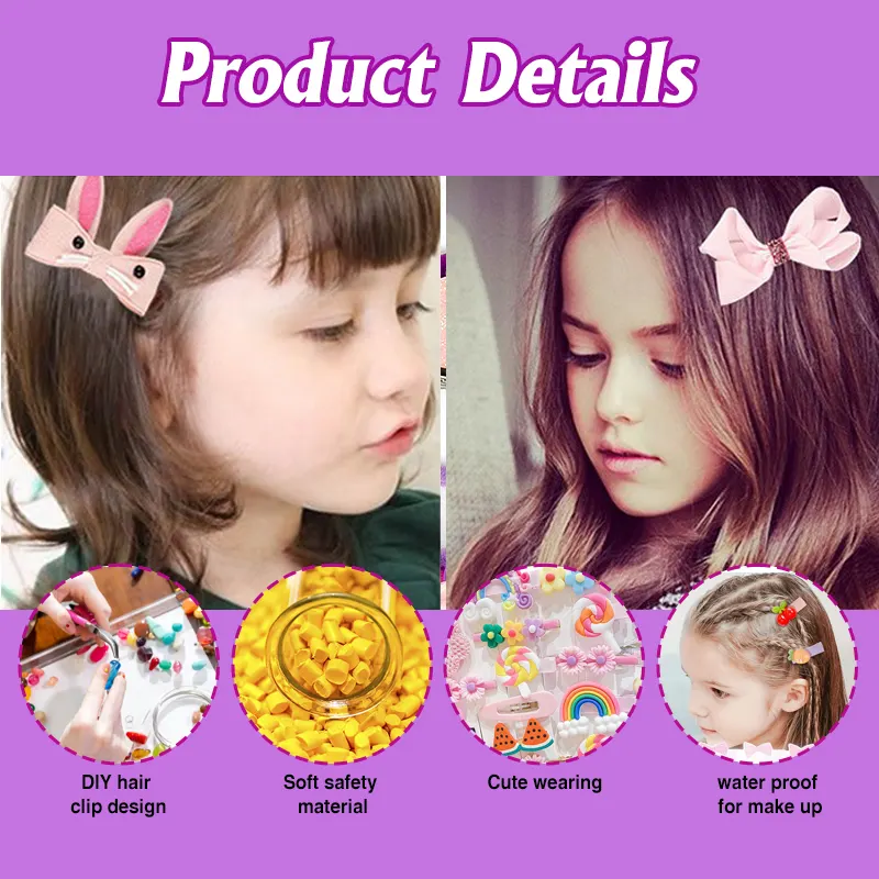 Caixa de presente de desenho animado para meninas e garotas, conjunto de presilhas de cabelo com laços e flores para cabelo