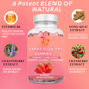 Gummies Happy Flow PMS à Marque Blanche avec Vitamine D et Extrait de Safran pour le Confort Menstruel, l'Équilibre de l'Humeur et le Soutien Hormonal - Product Image 4