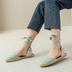 Sandalias Espadrilles de Mujer, Estilo Minimalista, Color Verde Claro, con Cordones en el Tobillo, Suela Tejida de Yute, Tendencia de Moda de Verano - Product Image 5