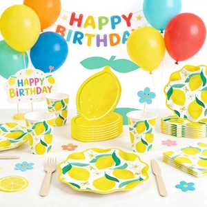 DAMAI Picnic Camping Kids Birthday Party Supplies Yellow Lemon Shape Summer <b>Disposable</b> Party <b>Tableware</b> Paper Napkins Cups Plates - Product Image 1