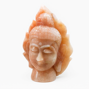 Tête de Bouddha en Aventurine Orange sur feuille - sculpture artisanale de Bouddha serein et méditant - cristal/reiki - 6 pouces et - Product Image 2