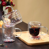 Tasse à thé ou à café en verre à double paroi, en borosilicate, faite à la main, mignonne, cadeau original, tasse en verre étoilée