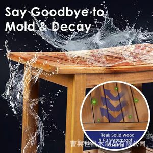 Tabouret de salle de bain en teck Shichang à double niveau avec étagère de rangement, siège de douche imperméable pour usage domestique - Product Image 2