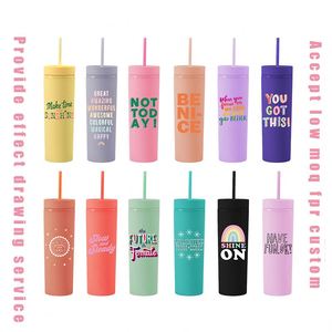 Custom Logo Promotional Gift 16Oz <b>Plastic</b> Double Wall Acrylic Tea Coffee Cup Skinny Matte 16 Oz Tumbler Water Bottles - Product Image 5