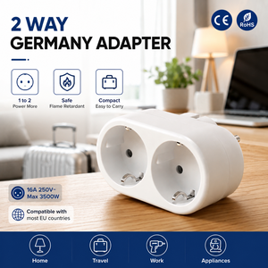 Adaptateur de voyage Schuko professionnel 2 voies, mince, double prise, 16A 250V, Doppelstecker pour cuisine, salon, maison, bureau - Product Image 1