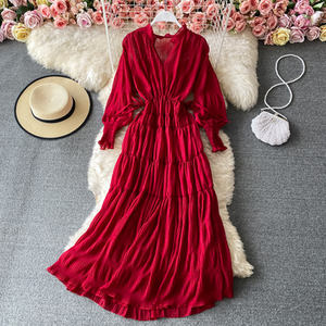 Vestido de gasa con cuello en V New Seaside Holiday Dessert Falda larga de columpio grande Tailandia Travel <span class=keywords><strong>Bali</strong></span> Beach Falda Mujer - Product Image 3
