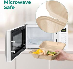 Greaseproof Microwavable Eco-Friendly Sugarcane Bagasse Degradable Disposable Clamshell Food Containers & Camping Takeout Boxes - Product Image 3