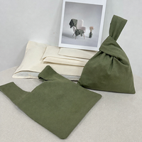 Pochette à main rétro orientale en coton et lin avec nœud, logo brodé personnalisé, pour monnaie, maquillage et rangement