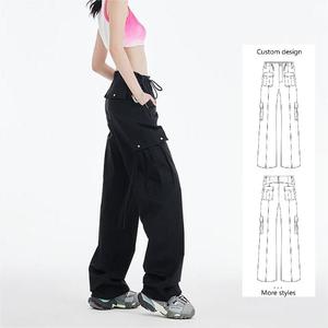 Salopette Sportiva Estiva da <span class=keywords><strong>Donna</strong></span> in Tela a Vita Alta, con Elastico in Vita, Asciugatura Rapida, Stile Americano, Nera, Vestibilità Ampia - Product Image 1