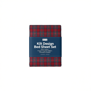 Ensemble de draps de lit Kilt Design 100% coton, taille king size française, motif à carreaux, taies d'oreiller incluses - Product Image 3