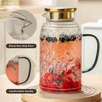 Carafe en verre borosilicate 2L avec couvercle, design vintage, résistante à la chaleur, poignée ergonomique pour café froid et fêtes