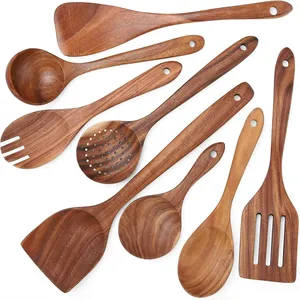 Набор кухонной посуды из 8 деревянных кухонных принадлежников в японском стиле, деревянная лопатка для кастрюль с антипригарным покрытием для ресторана