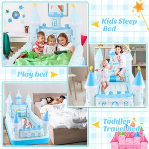 Blue Castle Shaped Kids <b>Inflatable</b> Travel Bed for Toddlers Camping Home Hotel - Product Image 2