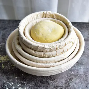 سلة تدقيق الخبز بيضاوية مع قماش مبطن ، وسلة تدقيق الخبز ، ومبتدئ لصنع الخبز محلية الصنع