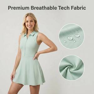 Abito da Tennis Senza Maniche Verde Menta per Donne con Tasca per Palline, <span class=keywords><strong>Vestito</strong></span> Sportivo da Golf a Vita Alta, Logo Personalizzato OEM, Produzione di Abbigliamento Sportivo - Product Image 3