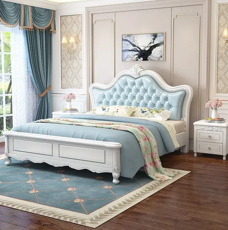 Letto di lusso in legno massello moderno minimalista 1.5m letto da sposa europeo letto americano camera da letto bianca king size