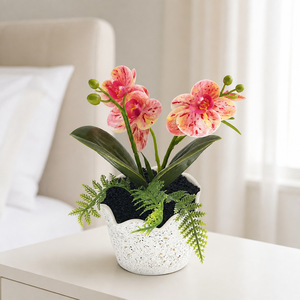 Plante artificielle Phalaenopsis avec pot, 32 cm de haut, tachetée, blanc pastel, violet, rose foncé, magenta, pour la maison ou le bureau - Product Image 3