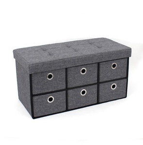 Nội Thất Gia Đình Hiện Đại Theo Yêu Cầu Faux Linen Có Thể Gập Lại Lưu Trữ Ottoman <span class=keywords><strong>Bench</strong></span> Với Sáu Ngăn Kéo - Product Image 4