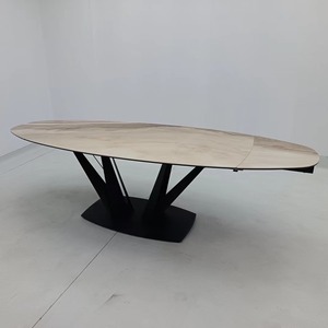 Hiện đại sang trọng bằng đá cẩm thạch vòng bàn ăn ghế Bộ <span class=keywords><strong>4</strong></span> 6 8 chỗ ngồi nối dài nhà bếp phòng nhà hàng đồ nội thất bằng Đá kim loại thiết kế - Product Image 3