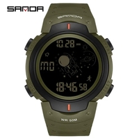 Montres de sport à quartz Sanda 2155, montres de mode pour hommes, étanches, en TPU, de marque supérieure, affichage numérique LED de l'heure, montre-bracelet pour hommes
