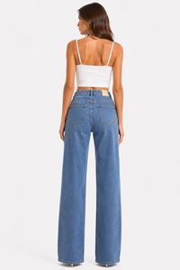 Jeans in Denim a Vita Alta e Gamba Larga con Ricami di Paillettes Vestibilità Comoda Lunghezza Intera Stile Casual Blu Chiaro in Cotone - Product Image 3