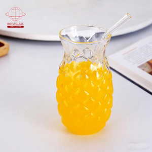 Vasos de vidrio fríos transparentes de alta calidad, vasos en forma de piña con pajita, tazas de vidrio de agua redondas únicas - Product Image 6