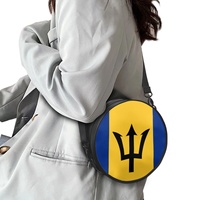 Sac à bandoulière circulaire en PU imprimé drapeau national de la Barbade, sac à dos convertible léger pour femme