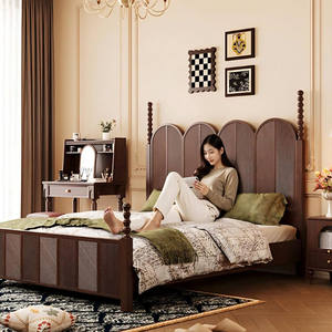 Letto Matrimoniale Vintage in Legno Massello Stile Italiano, Lusso Moderno per Camera da Letto Principale, con Tende, Stile Anna Affumicato, per Matrimoni e Letti da Principessa - Product Image 3