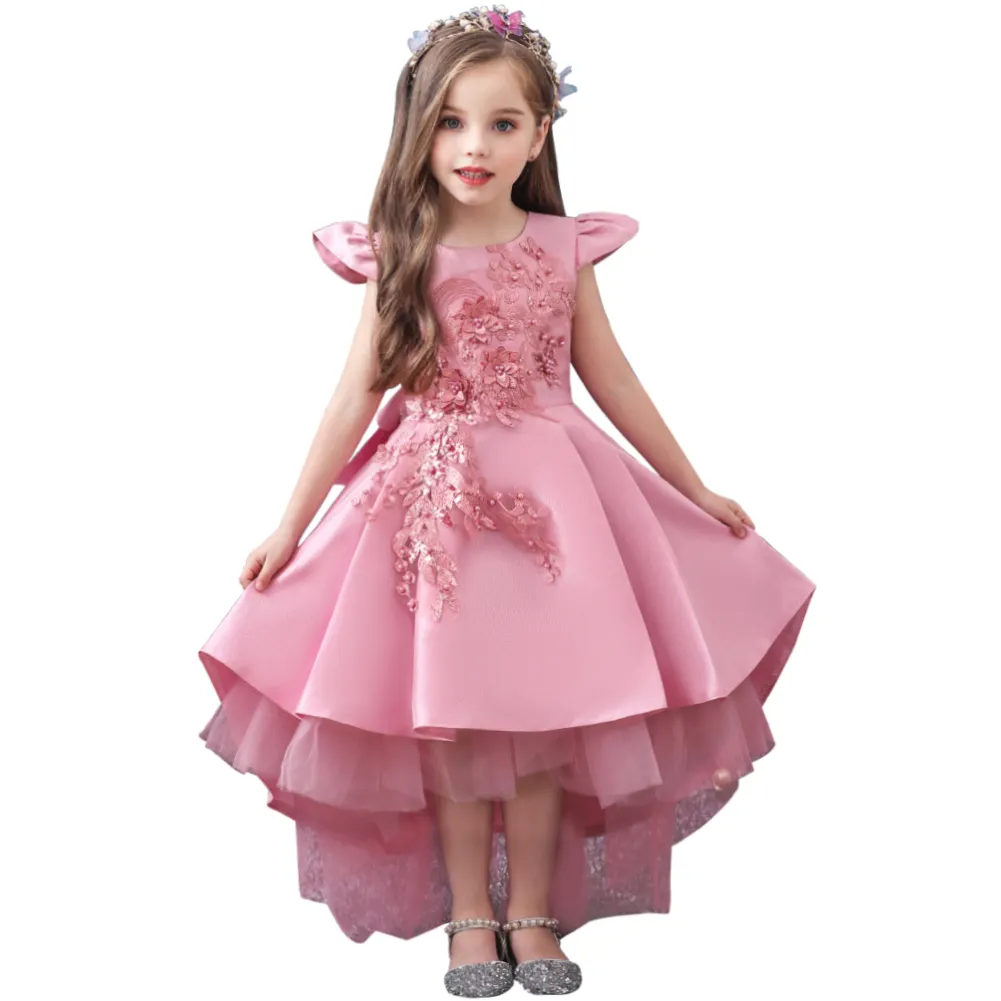 ウエスタンスタイルテールガールのウェディングドレスエレガントなクルーネックの赤ちゃんの女の子のドレスデザイン10歳の女の子のための子供のビーズのドレス