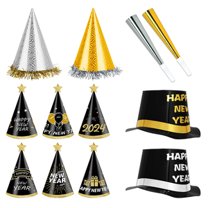 Chapeaux de Nouvel An Argent Noir et Or, 48 Pièces, Chapeaux de Noise Makers 2025, Cadeaux de Fête du Nouvel An, 2025 - Product Image 1