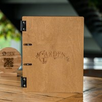 Porte-menu en contreplaqué A4 A5, taille personnalisée, gravure laser personnalisée, avec reliure à anneaux métalliques pour restaurant, hôtel