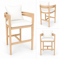 Ensemble de table et chaises de bar d'extérieur en teck avec tabourets de bar rembourrés pour patio, hôtel, complexe hôtelier, restaurant