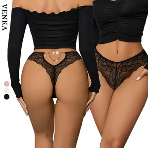 Low Moq Women Panties US Sexy Lingeries Sexy Girl Hot Buttocks Hollow Out One Piece T Back Metal Chain Lace Panties Briefs