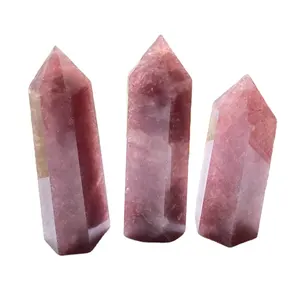 Wholesale Large Natural Strawberry Pink Quartz Polished Crystal Point for home decoration