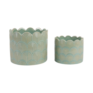 Juego de macetas de cerámica para uso en interiores y exteriores con diseño de borde festoneado para suculentas, hierbas y orquídeas. - Product Image 3