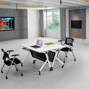 Table de réunion portable à roulettes pour salles de conférence, table de conférence moderne pour bureaux commerciaux, plateau en bois long - Product Image 4