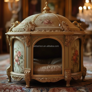 OE-FASHION Maison pour chien en bois massif hexagonal doré antique, pavillon de luxe pour animaux de compagnie de style rococo avec toit en forme de dôme - Product Image 6