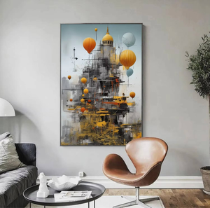 Arte <span class=keywords><strong>de</strong></span> pared <span class=keywords><strong>de</strong></span> lujo con paisaje urbano <span class=keywords><strong>de</strong></span> fantasía, vibrante escena industrial <span class=keywords><strong>de</strong></span> cuento <span class=keywords><strong>de</strong></span> hadas, impresión en lienzo, imagen HD para decoración <span class=keywords><strong>de</strong></span> oficina - Product Image 1