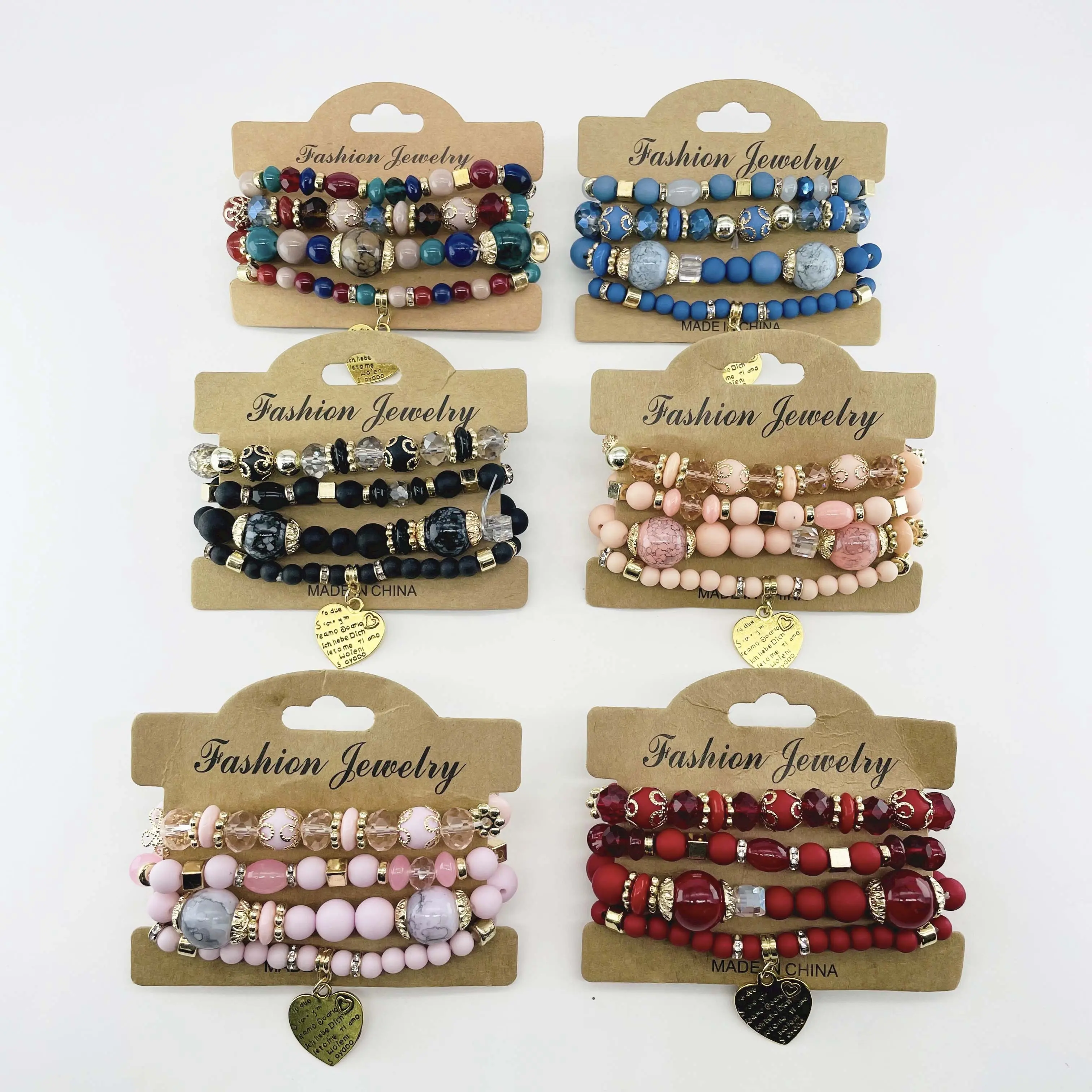 Pulseras De Mujer Kustom Bohemian Gelang Manik-manik Set Jantung Gelang Pesona Gelang