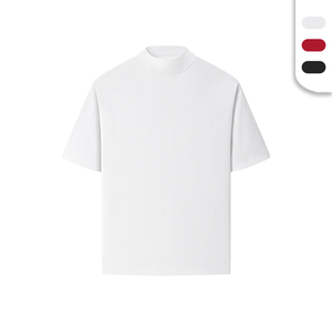Unisex <strong>Turtle</strong> <strong>Neck</strong> 310gsm Cotton T Shirts with Custom Logo High Quality Regular Fit Summer Short Sleeve Solid Color T-shirts - Product Image 1