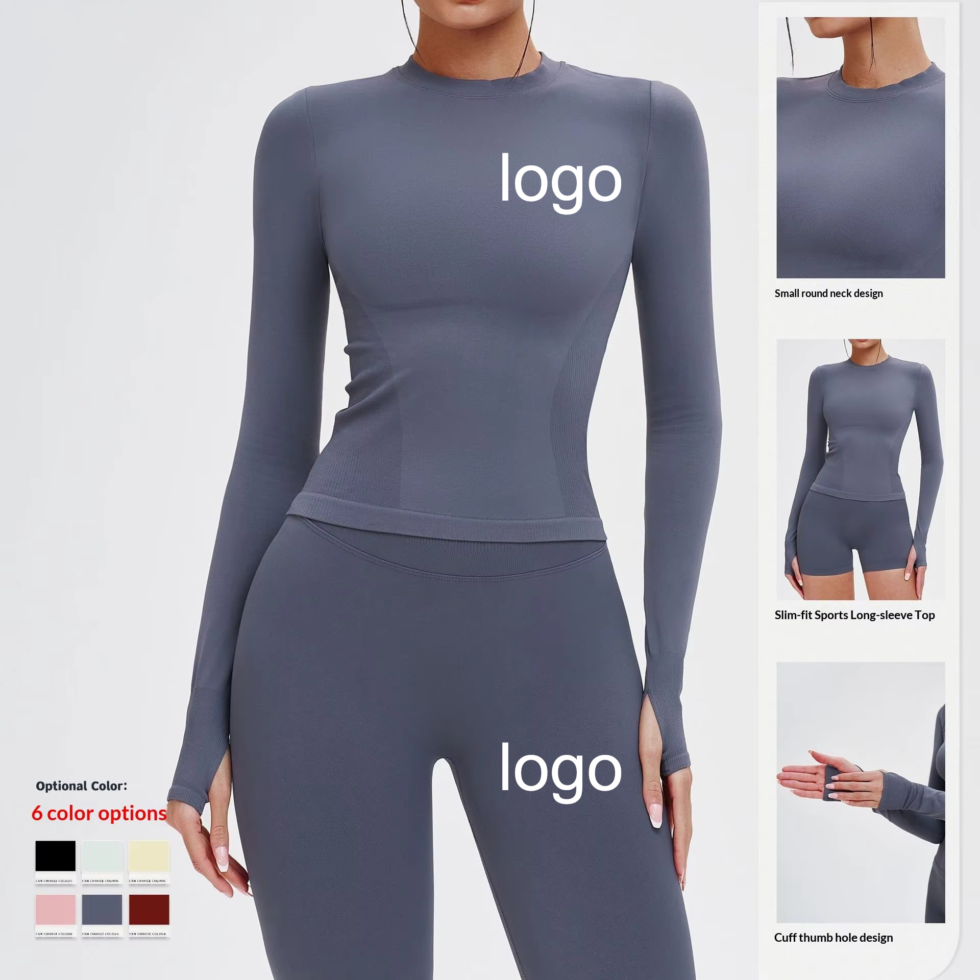 Seamless Yoga Long-Sleeve Crew-Neck Tight-Fit Athletic Wear Outdoor Running Fitness T-Shirt Women's Spandex/Nylon Solid Pattern