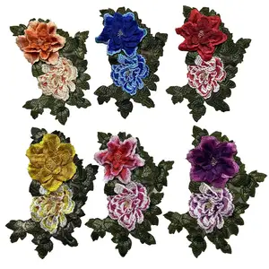3D işlemeli dikiş gül 6 renk aplike yama Vintage çiçek yama giyim elbise için dekoratif işlemeli yamalar